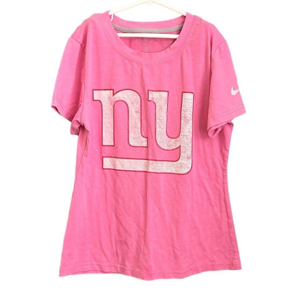 New York Giants Football Women’s Distressed Logo Pink Tee Shirt Medium